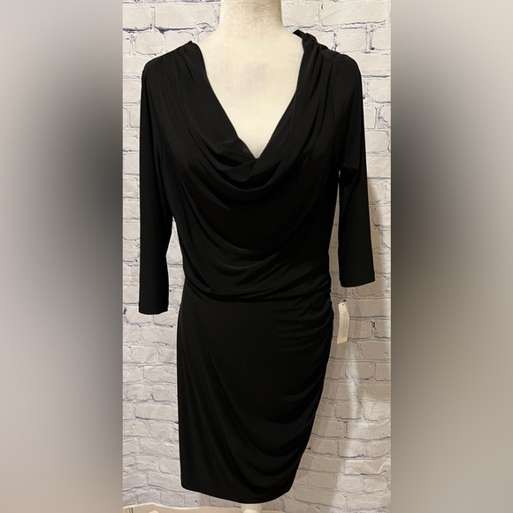 NWT Tiana B. Drape Neckline Ruched Accent 3/4 Sleeve Dress Large - Picture 1 of 10